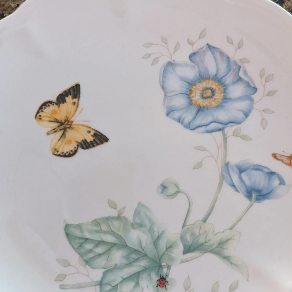LENOX salad plate Butterfly Meadow Monarch  ladybug flower spring Easter scallop